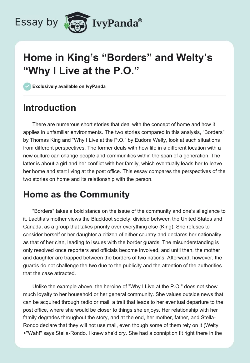 Home in King’s “Borders” and Welty’s “Why I Live at the P.O.”. Page 1