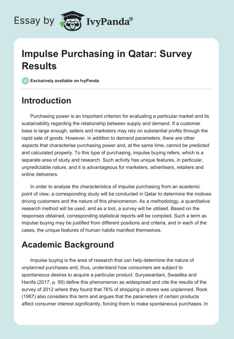 Impulse Purchasing in Qatar: Survey Results. Page 1