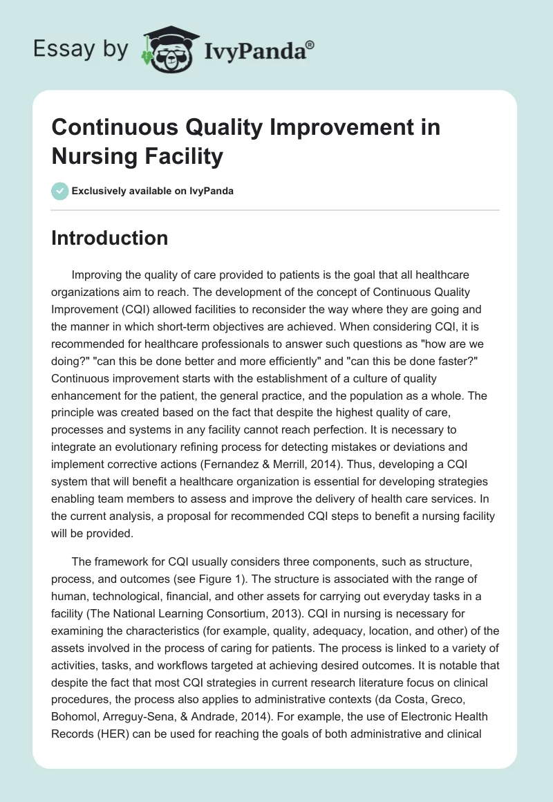Continuous Quality Improvement in Nursing Facility. Page 1