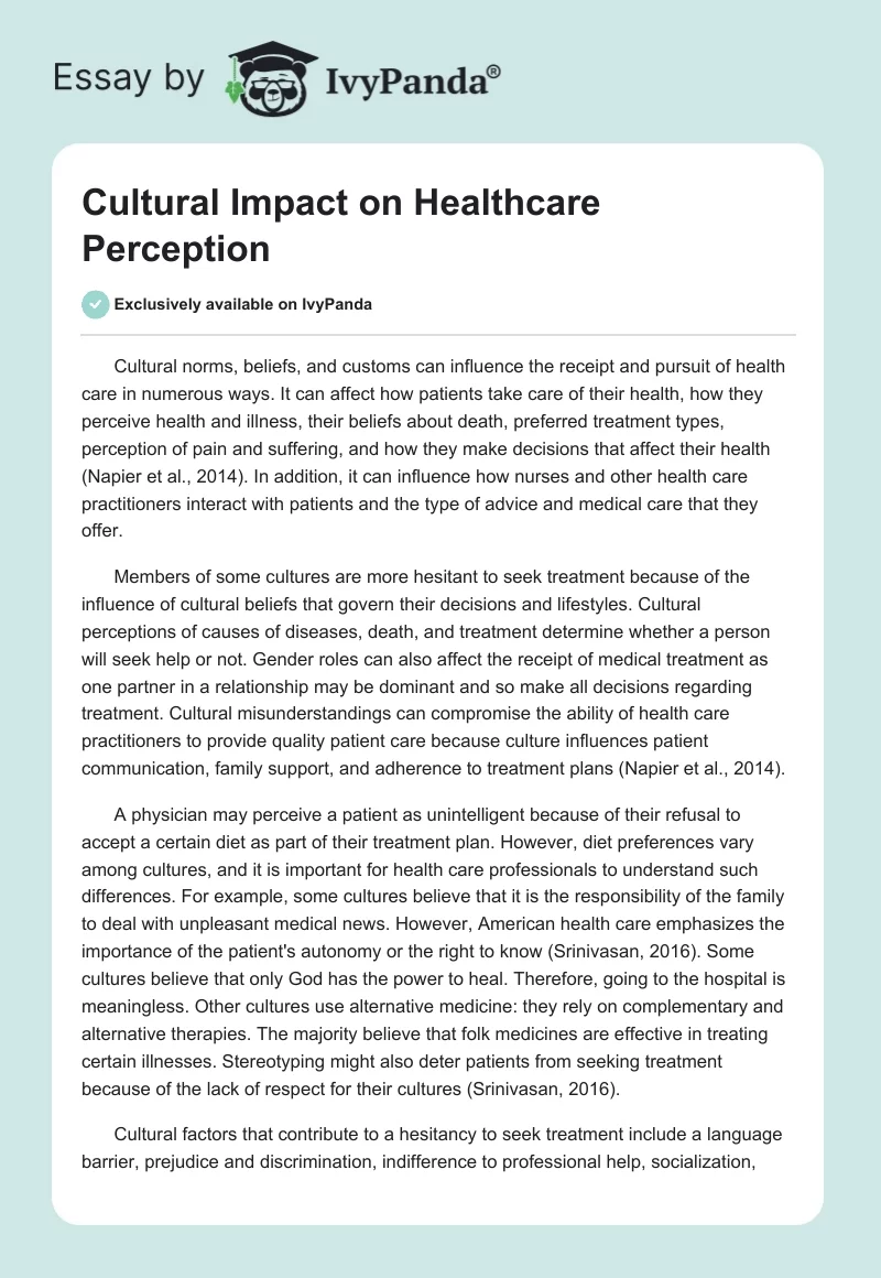 Cultural Impact on Healthcare Perception. Page 1