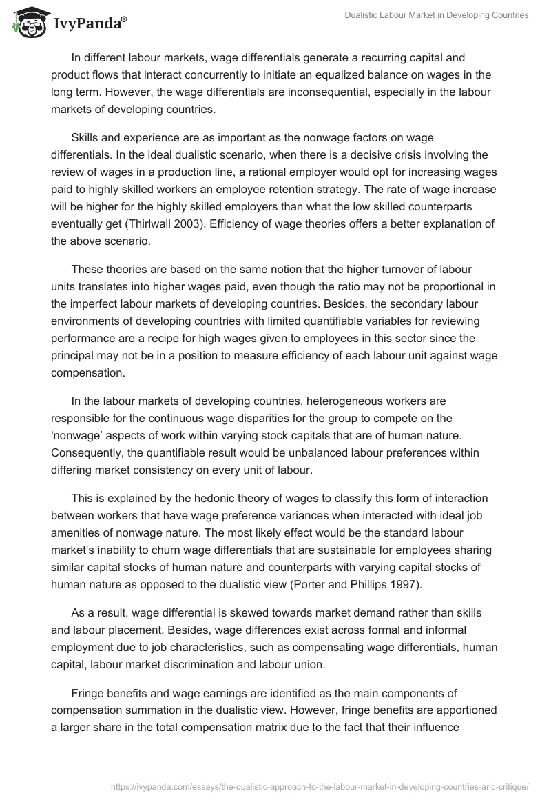 Dualistic Labour Market in Developing Countries. Page 5