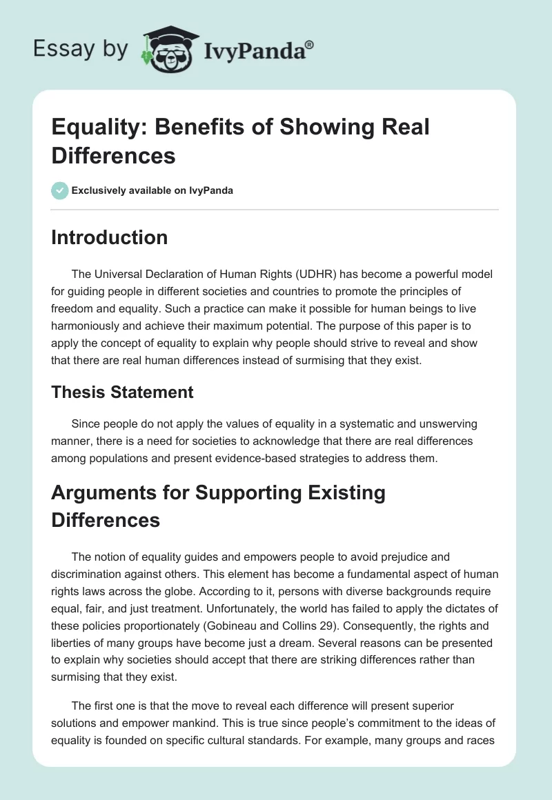 Equality: Benefits of Showing Real Differences. Page 1