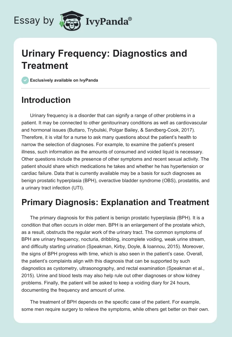 Urinary Frequency: Diagnostics and Treatment. Page 1