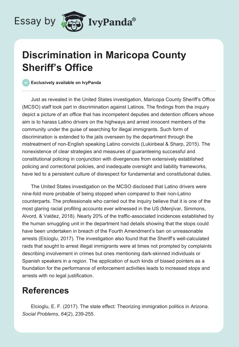 Discrimination in Maricopa County Sheriff’s Office. Page 1