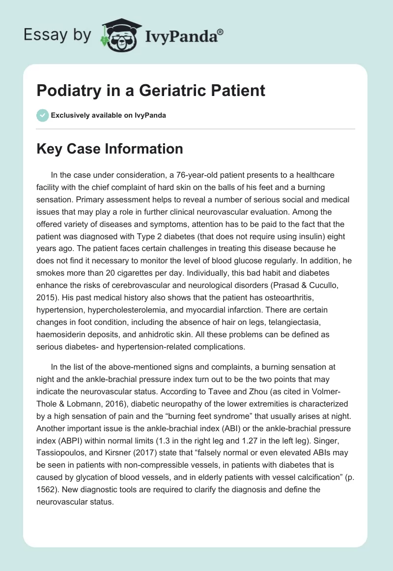 Podiatry in a Geriatric Patient. Page 1