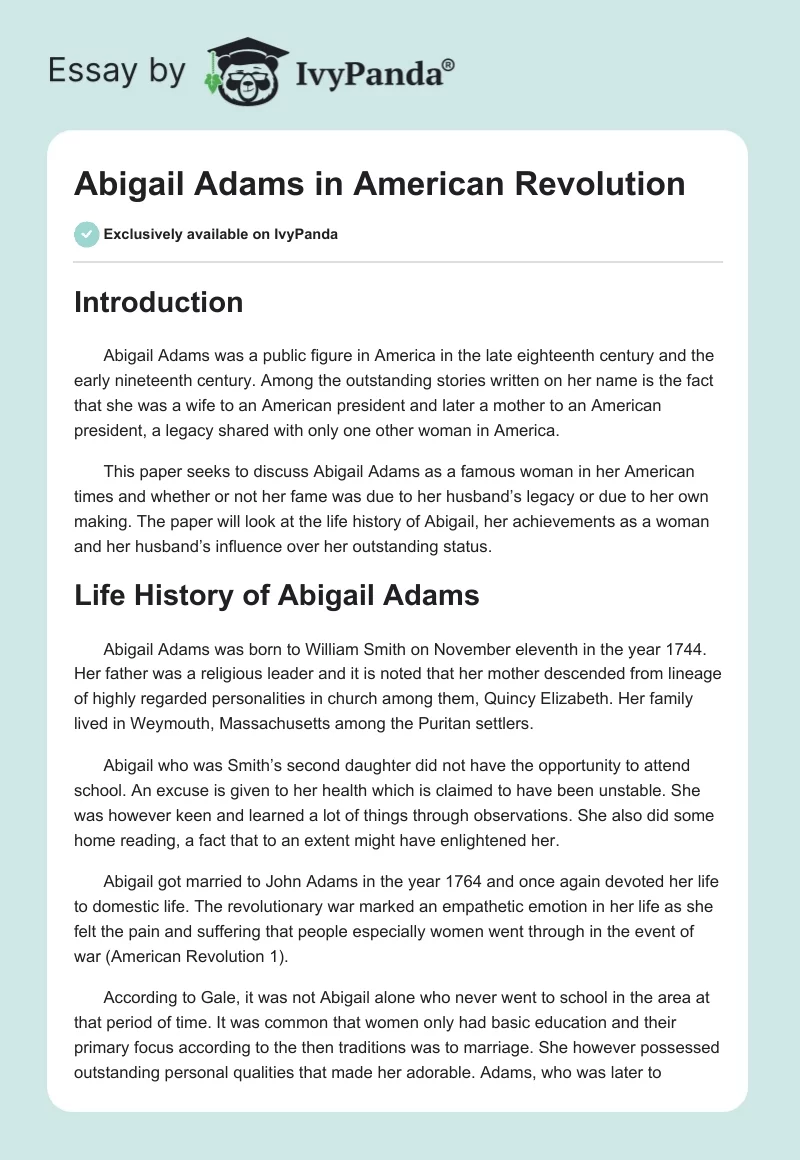 Abigail Adams in American Revolution. Page 1