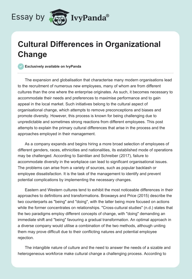 Cultural Differences in Organizational Change. Page 1