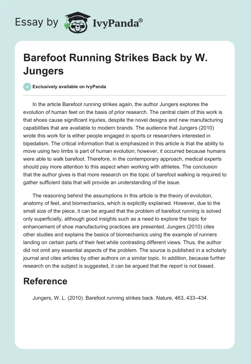 "Barefoot Running Strikes Back" by W. Jungers. Page 1