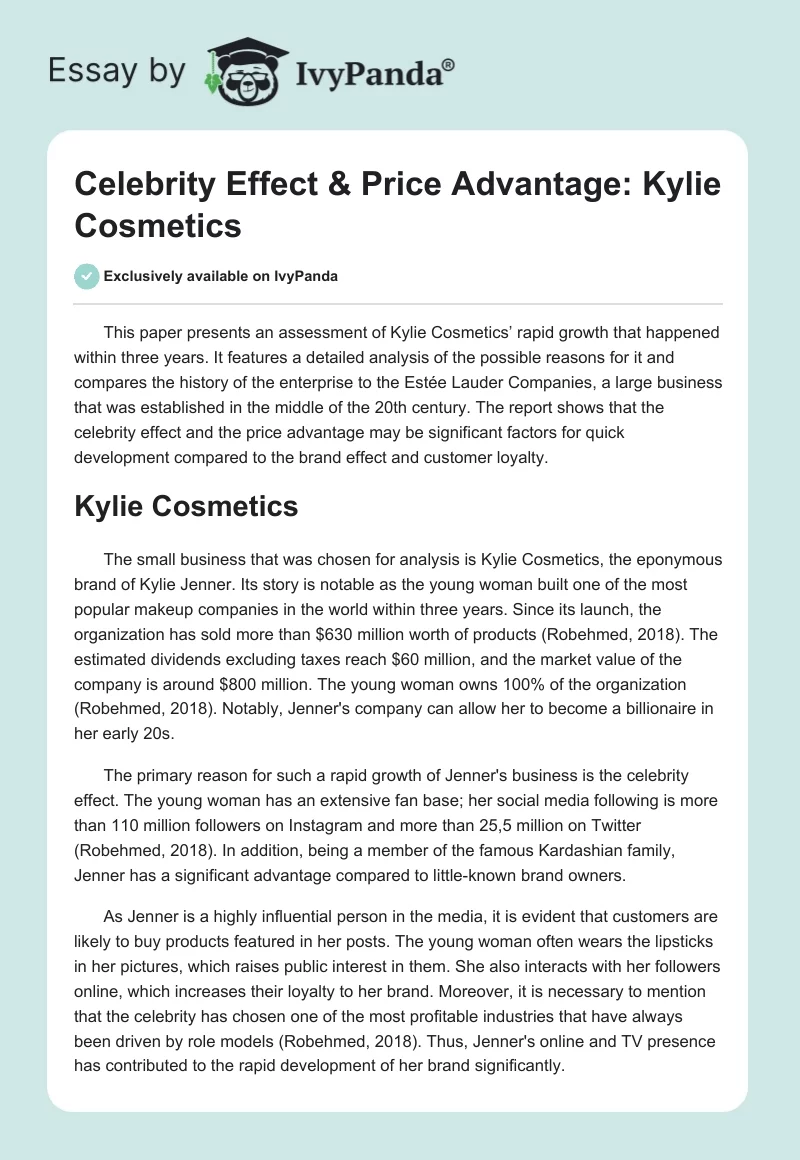 Celebrity Effect & Price Advantage: Kylie Cosmetics. Page 1