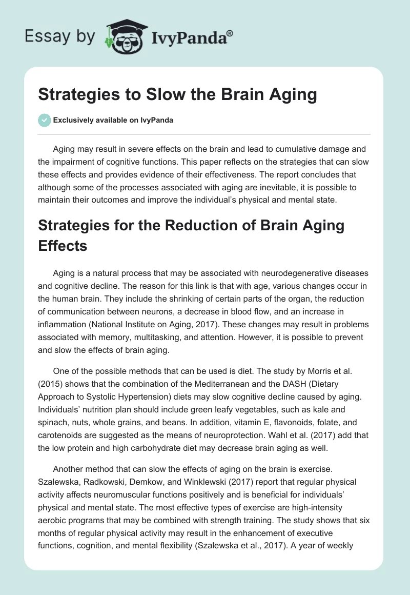 Strategies to Slow the Brain Aging. Page 1