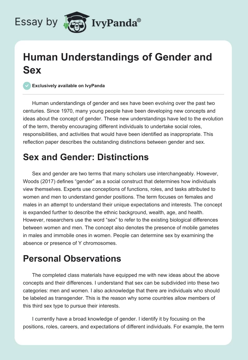 Human Understandings of Gender and Sex. Page 1