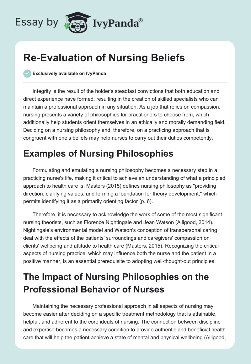 Re-Evaluation of Nursing Beliefs. Page 1