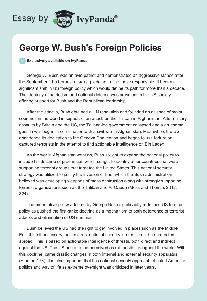 George W. Bush's Foreign Policies. Page 1