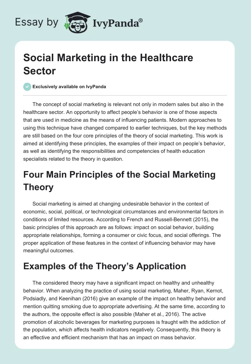 Social Marketing in the Healthcare Sector. Page 1
