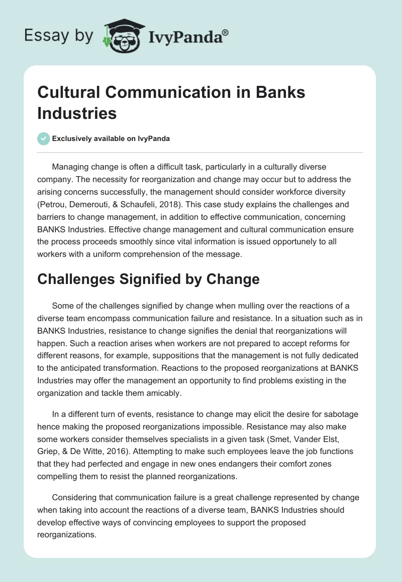 Cultural Communication in Banks Industries. Page 1