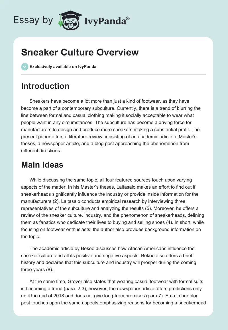 Sneaker Culture Overview. Page 1