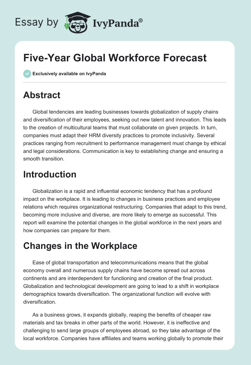 Five-Year Global Workforce Forecast. Page 1