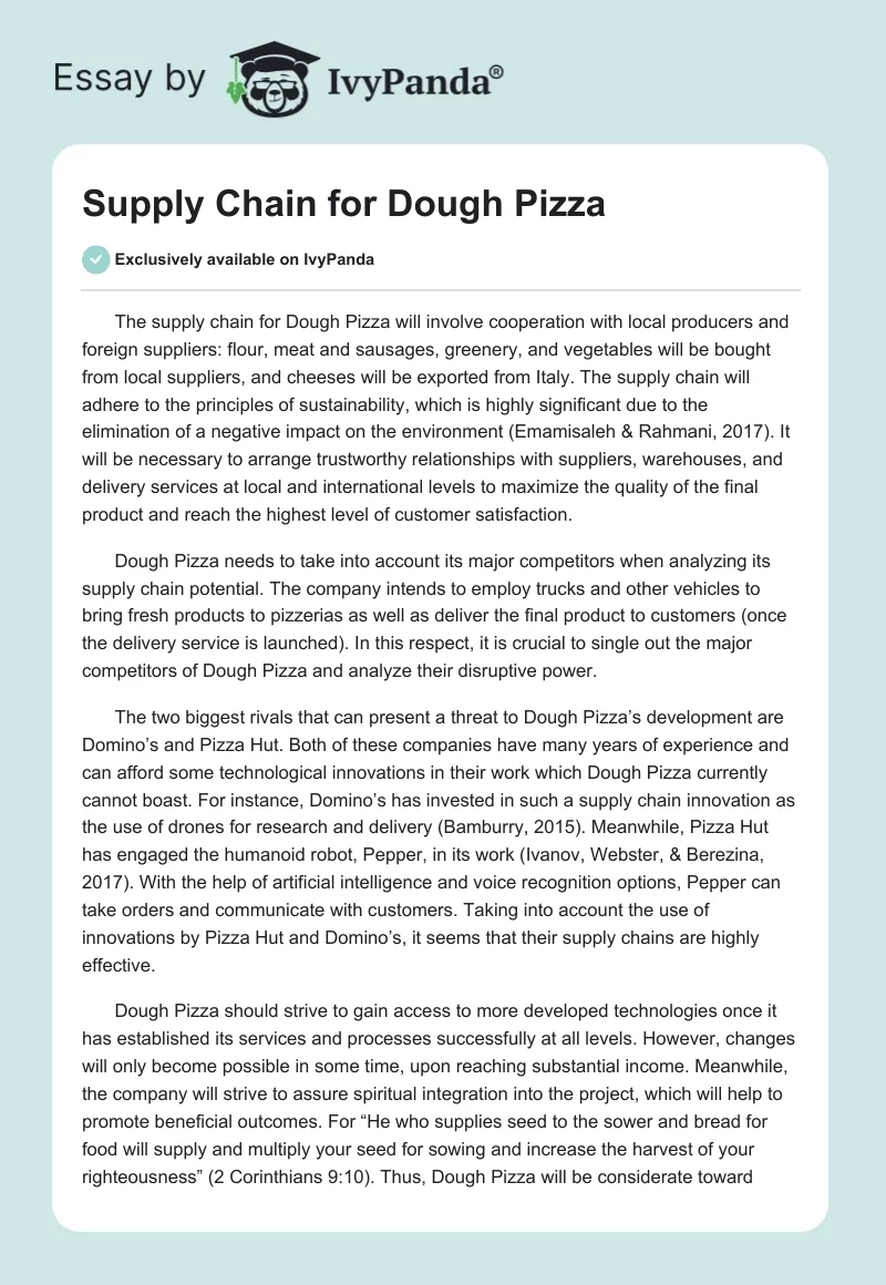 Supply Chain for Dough Pizza. Page 1