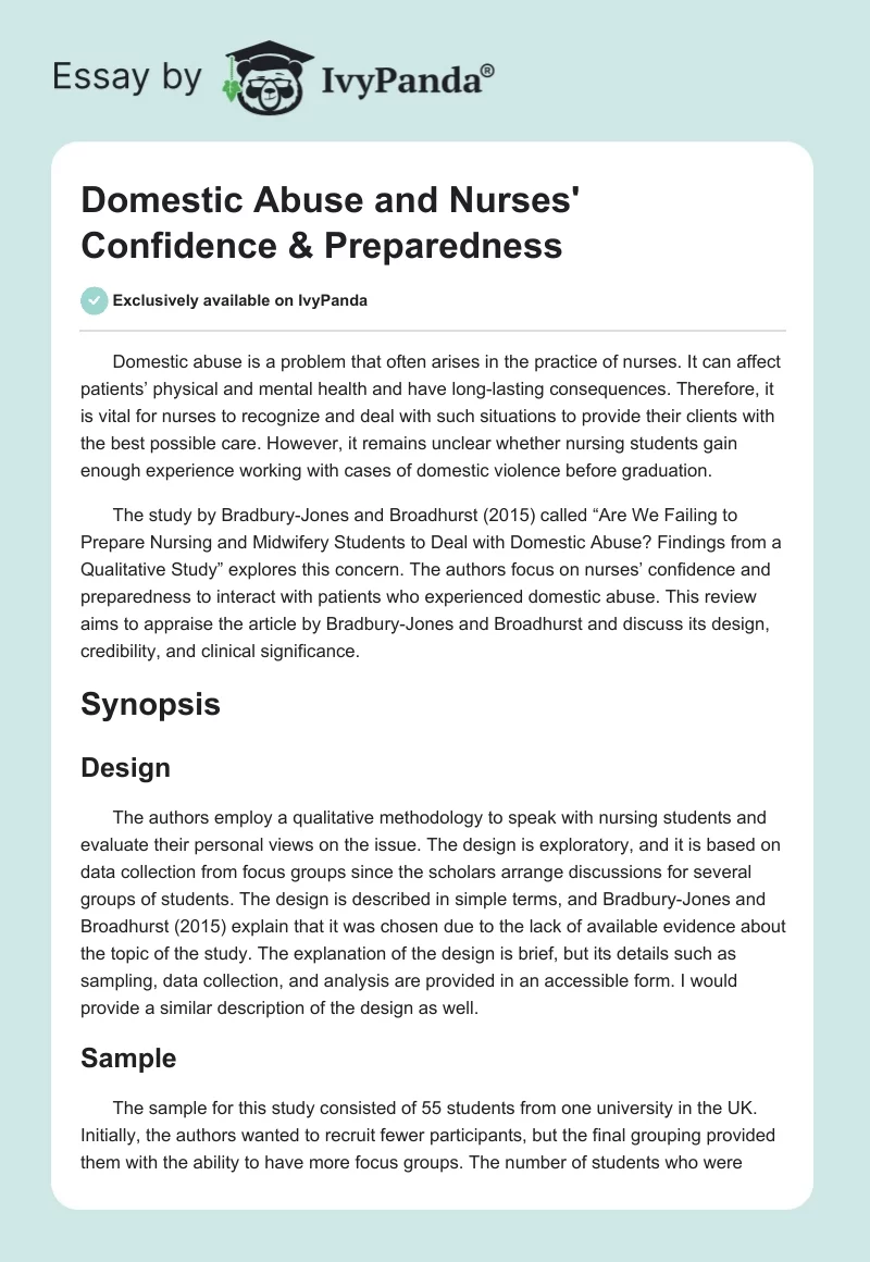 Domestic Abuse and Nurses' Confidence & Preparedness. Page 1