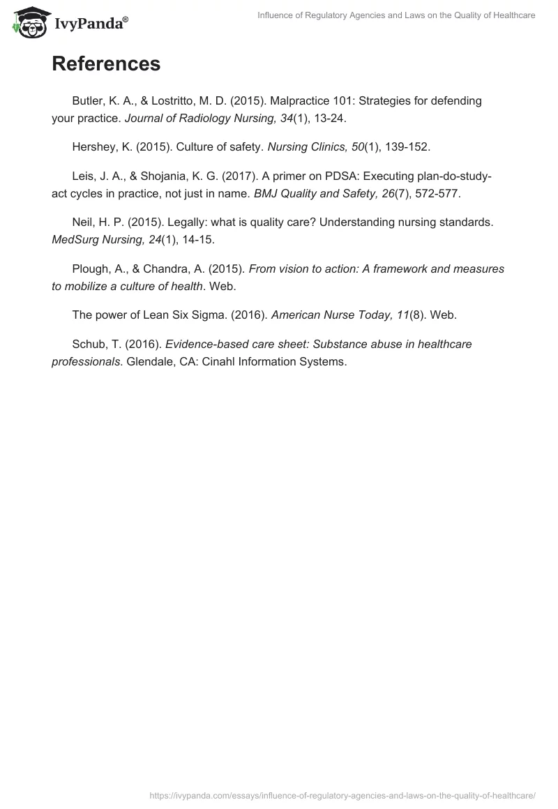 Influence of Regulatory Agencies and Laws on the Quality of Healthcare. Page 2