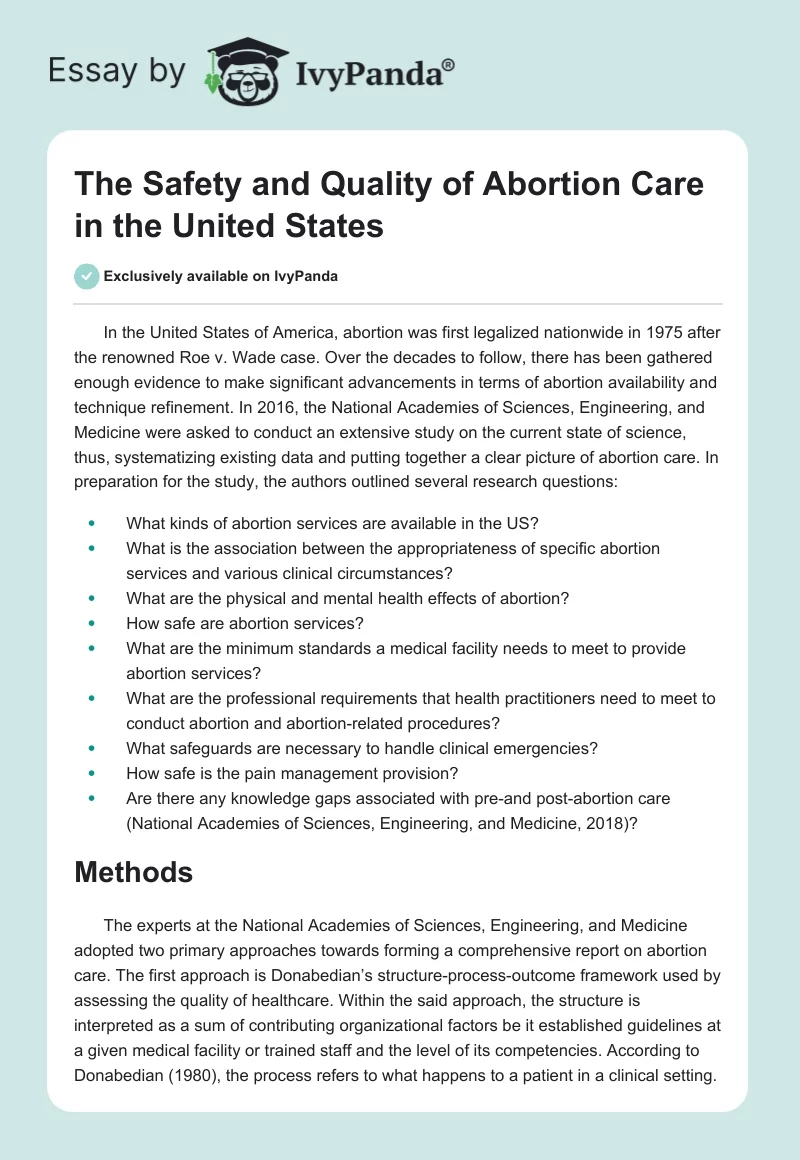 The Safety and Quality of Abortion Care in the United States. Page 1