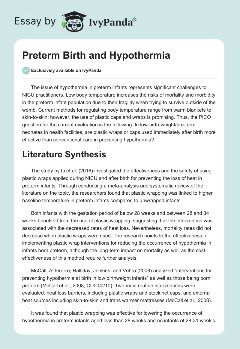 Preterm Birth and Hypothermia. Page 1