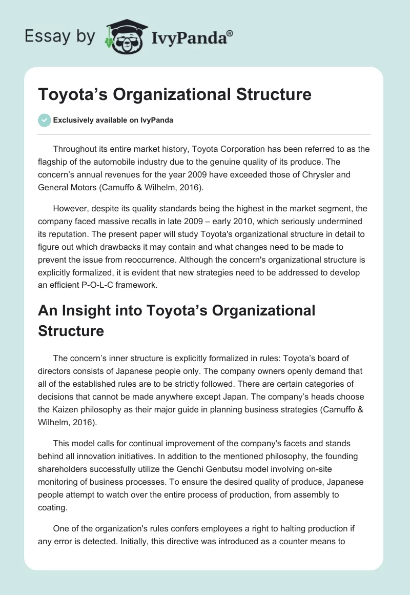 Toyota’s Organizational Structure. Page 1