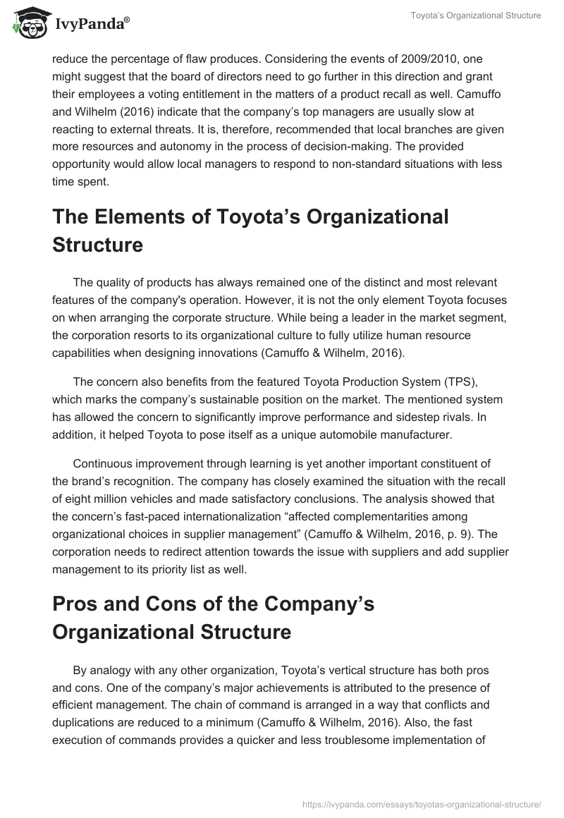 Toyota’s Organizational Structure. Page 2