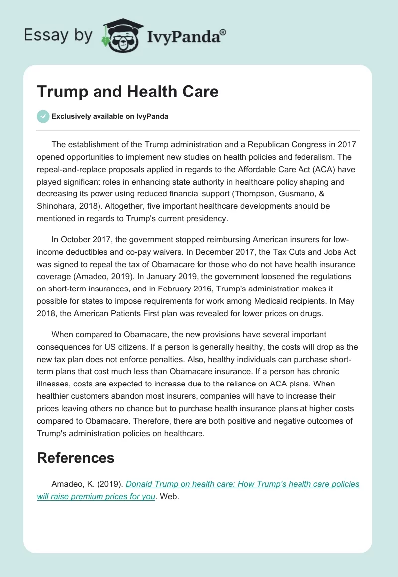 Trump and Health Care. Page 1