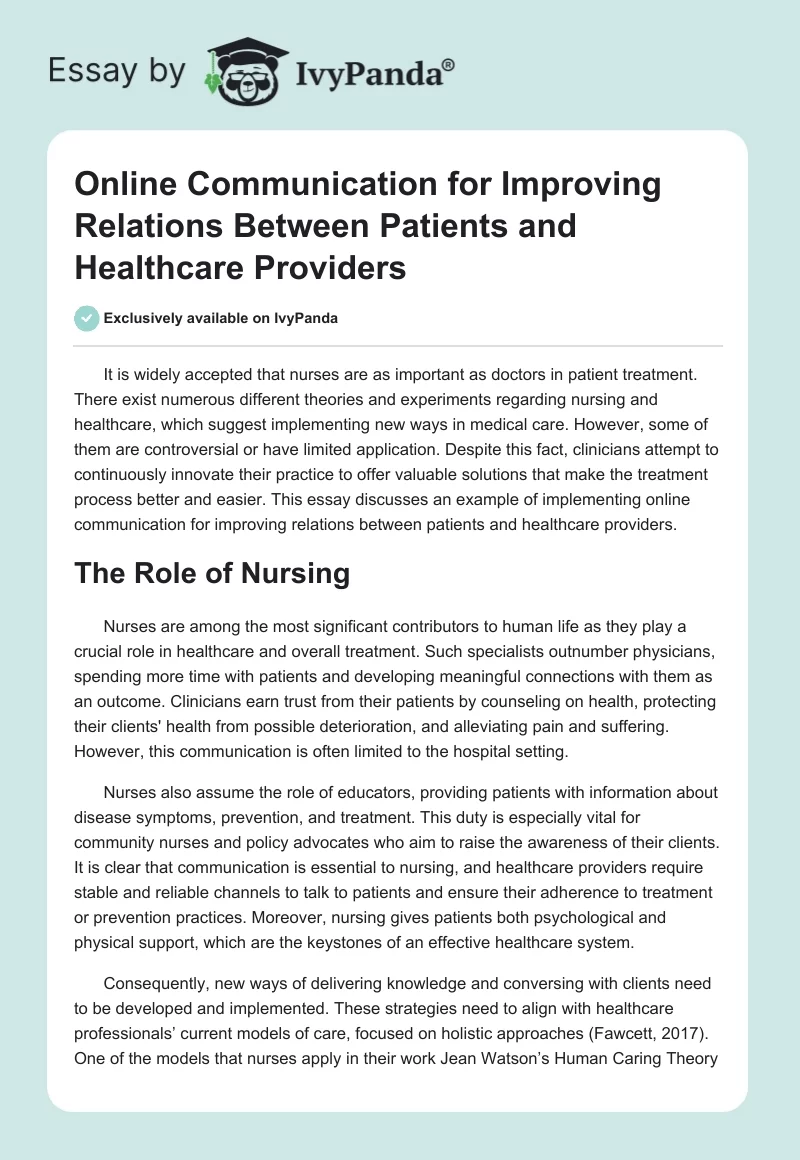 Online Communication for Improving Relations Between Patients and Healthcare Providers. Page 1