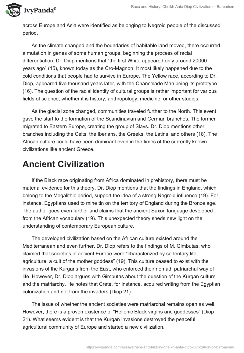 Race and History: Cheikh Anta Diop "Civilization or Barbarism". Page 2