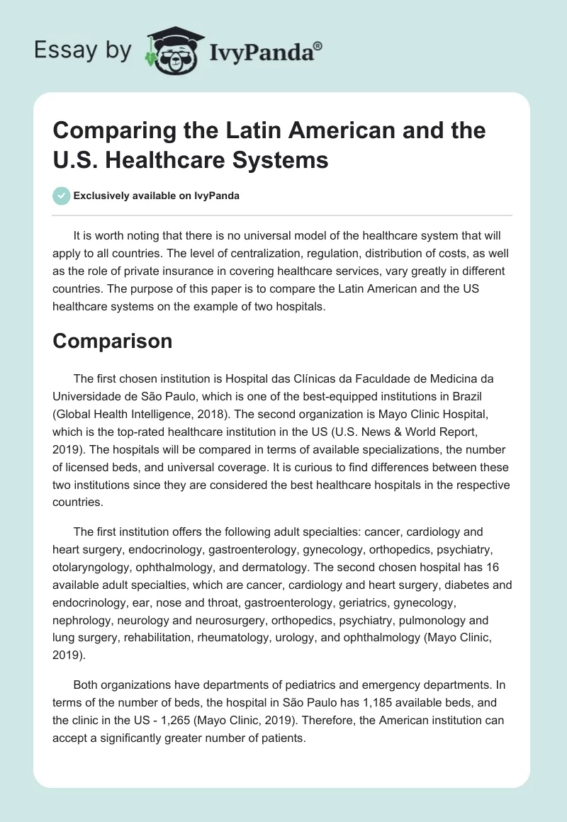 Comparing the Latin American and the U.S. Healthcare Systems. Page 1