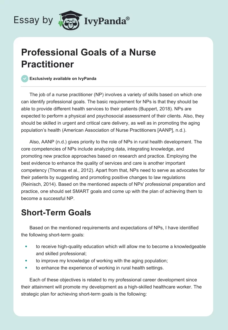 Professional Goals of a Nurse Practitioner. Page 1