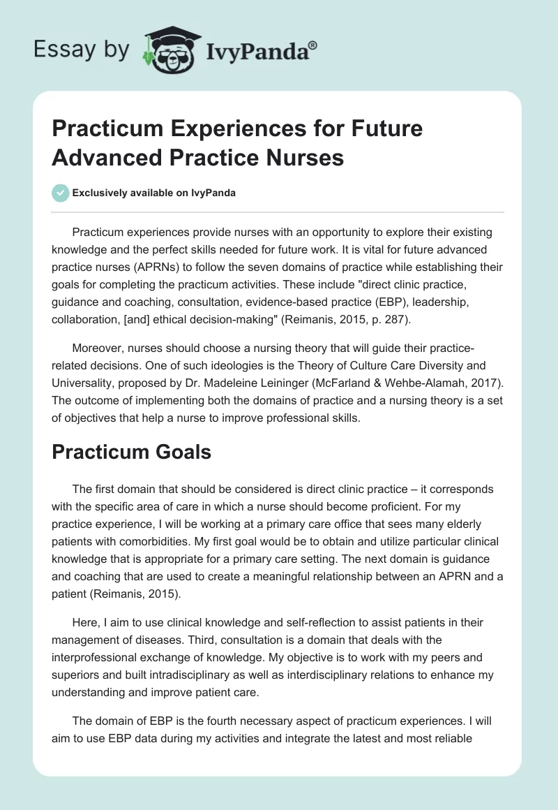 Practicum Experiences for Future Advanced Practice Nurses. Page 1