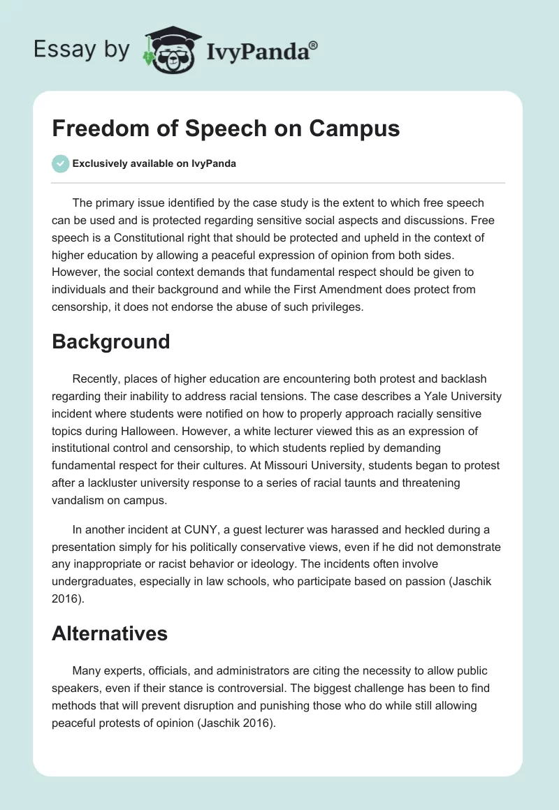 Freedom of Speech on Campus. Page 1