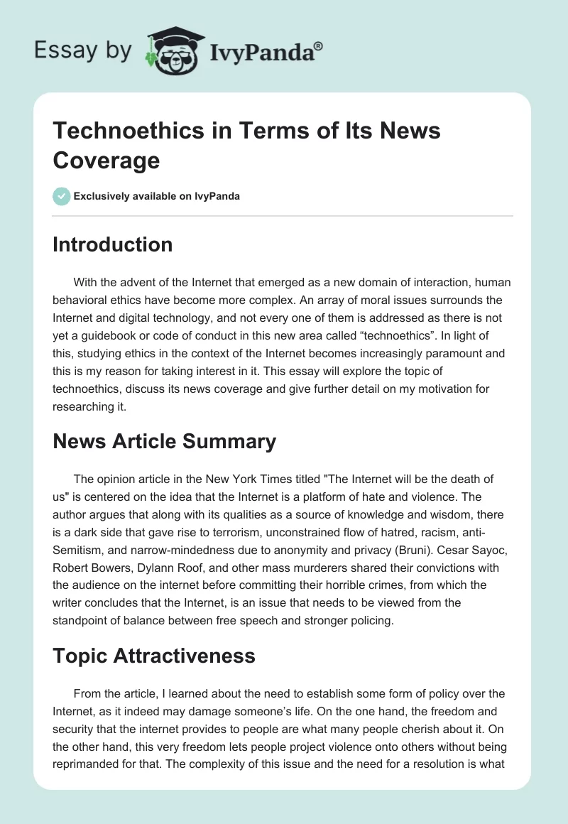 Technoethics in Terms of Its News Coverage. Page 1