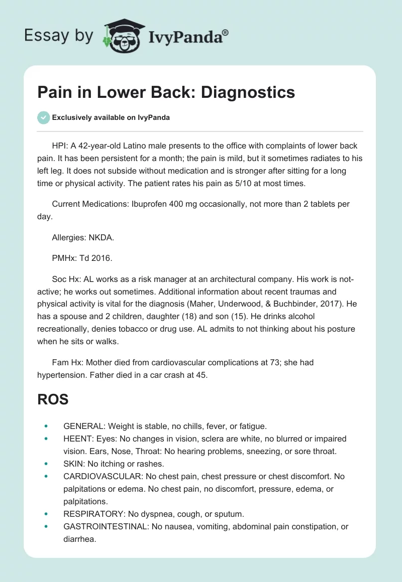 Pain in Lower Back: Diagnostics. Page 1