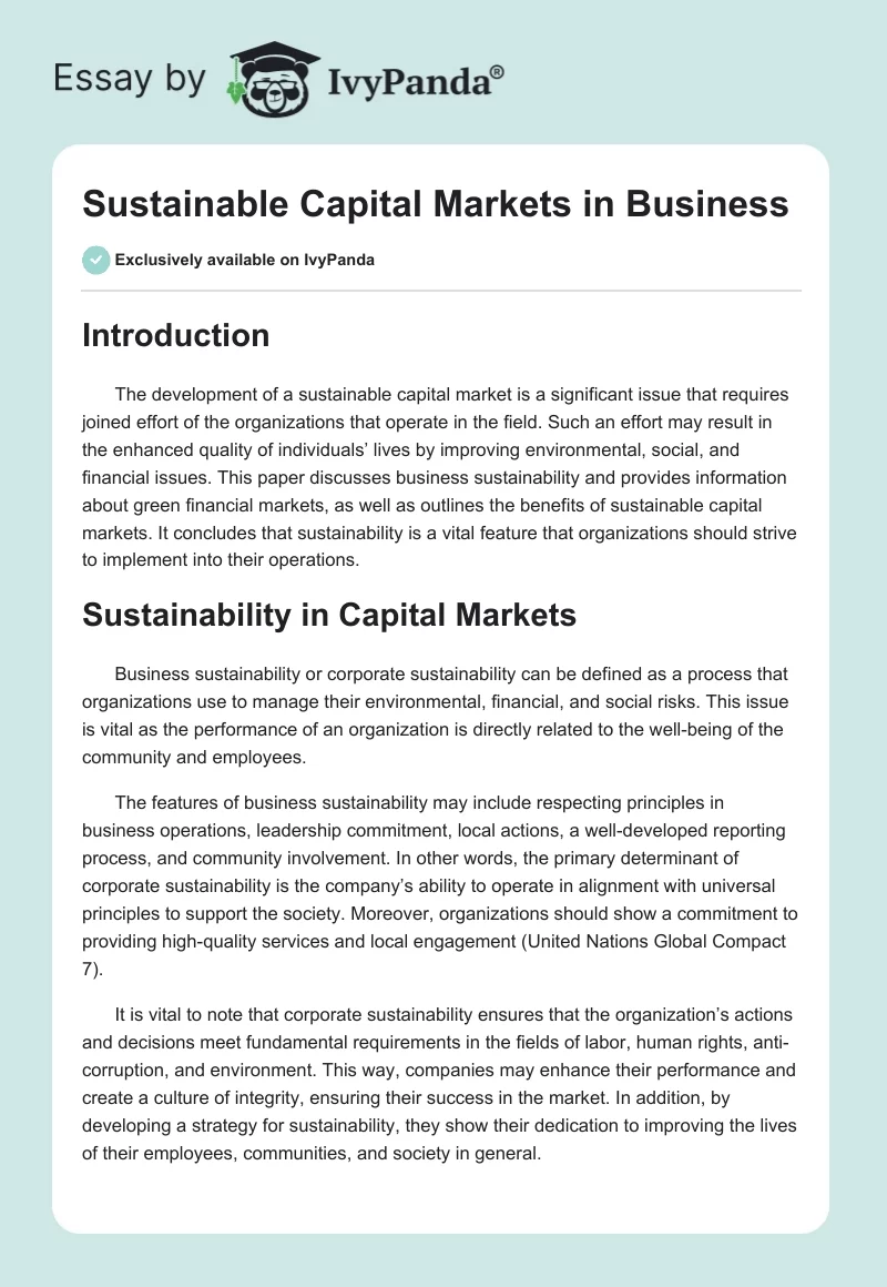 Sustainable Capital Markets in Business. Page 1
