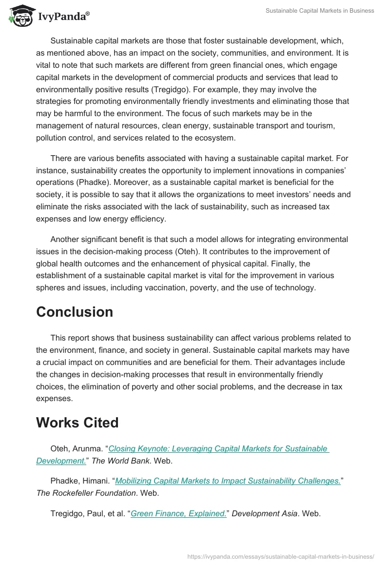 Sustainable Capital Markets in Business. Page 2