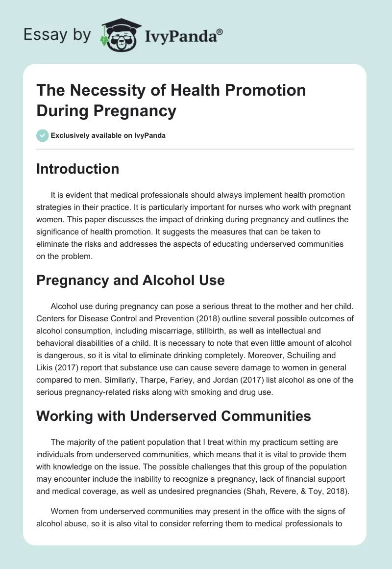 The Necessity of Health Promotion During Pregnancy. Page 1