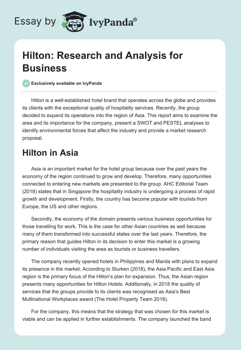 Hilton: Research and Analysis for Business. Page 1