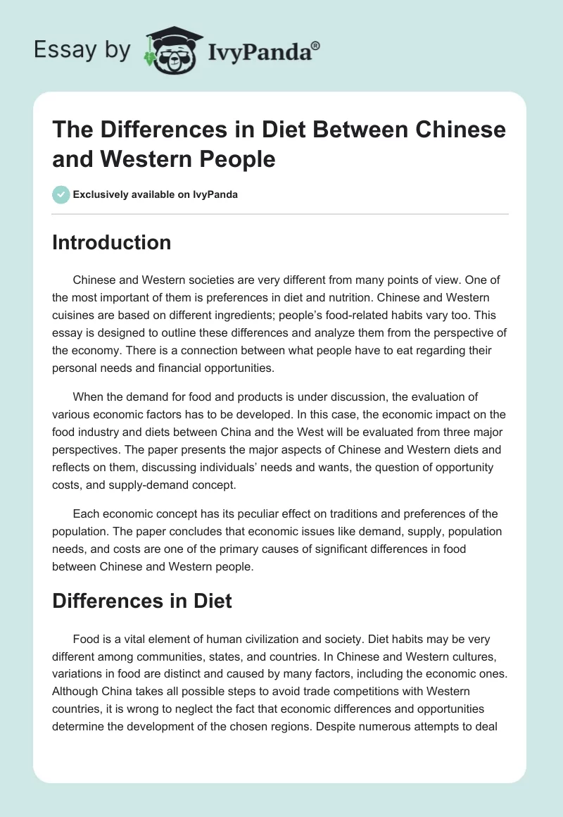 The Differences in Diet Between Chinese and Western People. Page 1