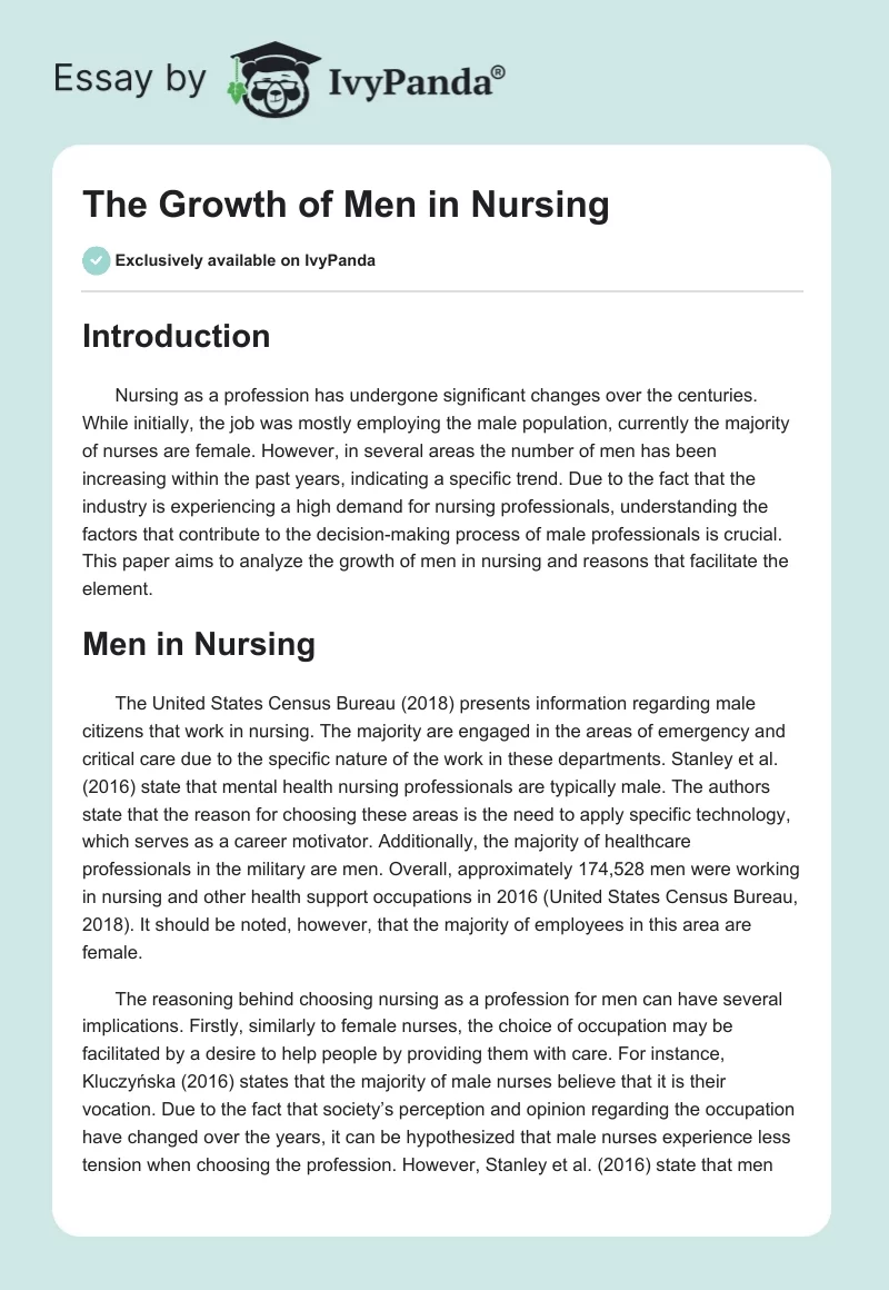 The Growth of Men in Nursing. Page 1