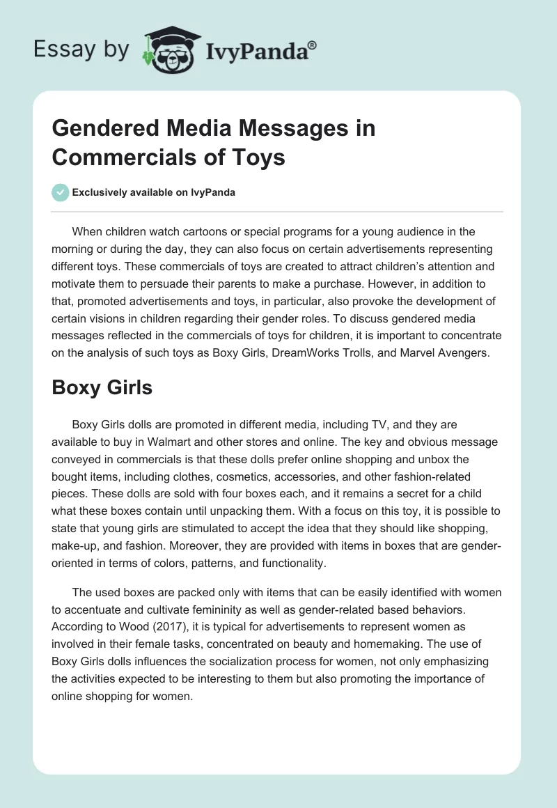 Gendered Media Messages in Commercials of Toys. Page 1