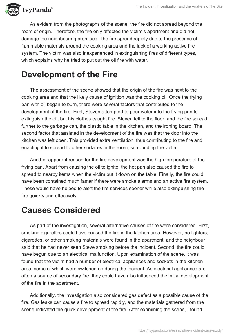 Fire Incident: Investigation and the Analysis of the Site. Page 4