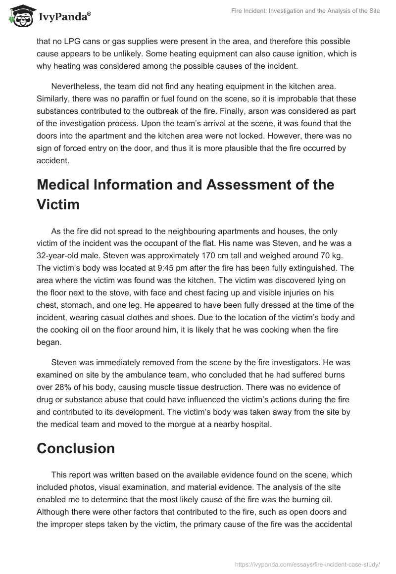 Fire Incident: Investigation and the Analysis of the Site. Page 5