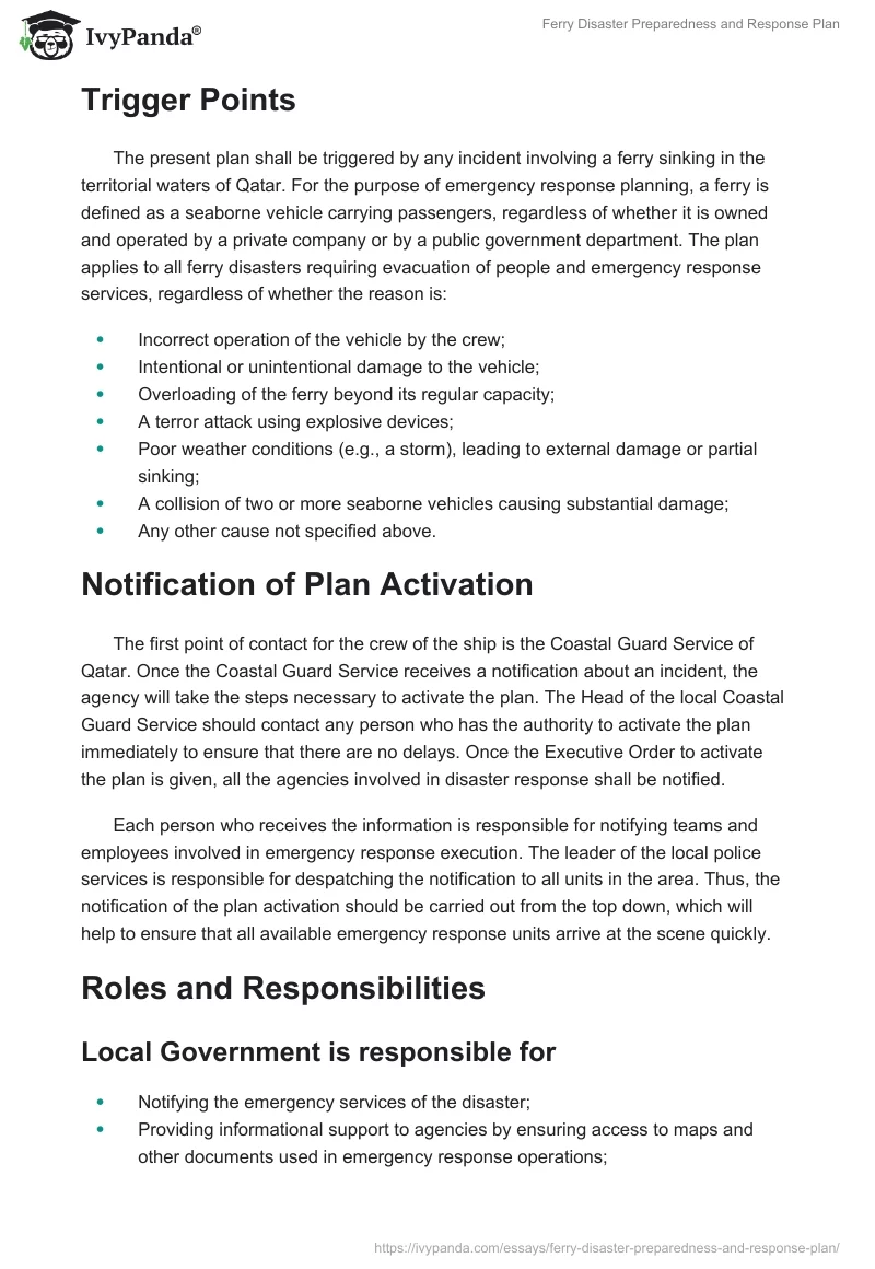 Ferry Disaster Preparedness and Response Plan. Page 4