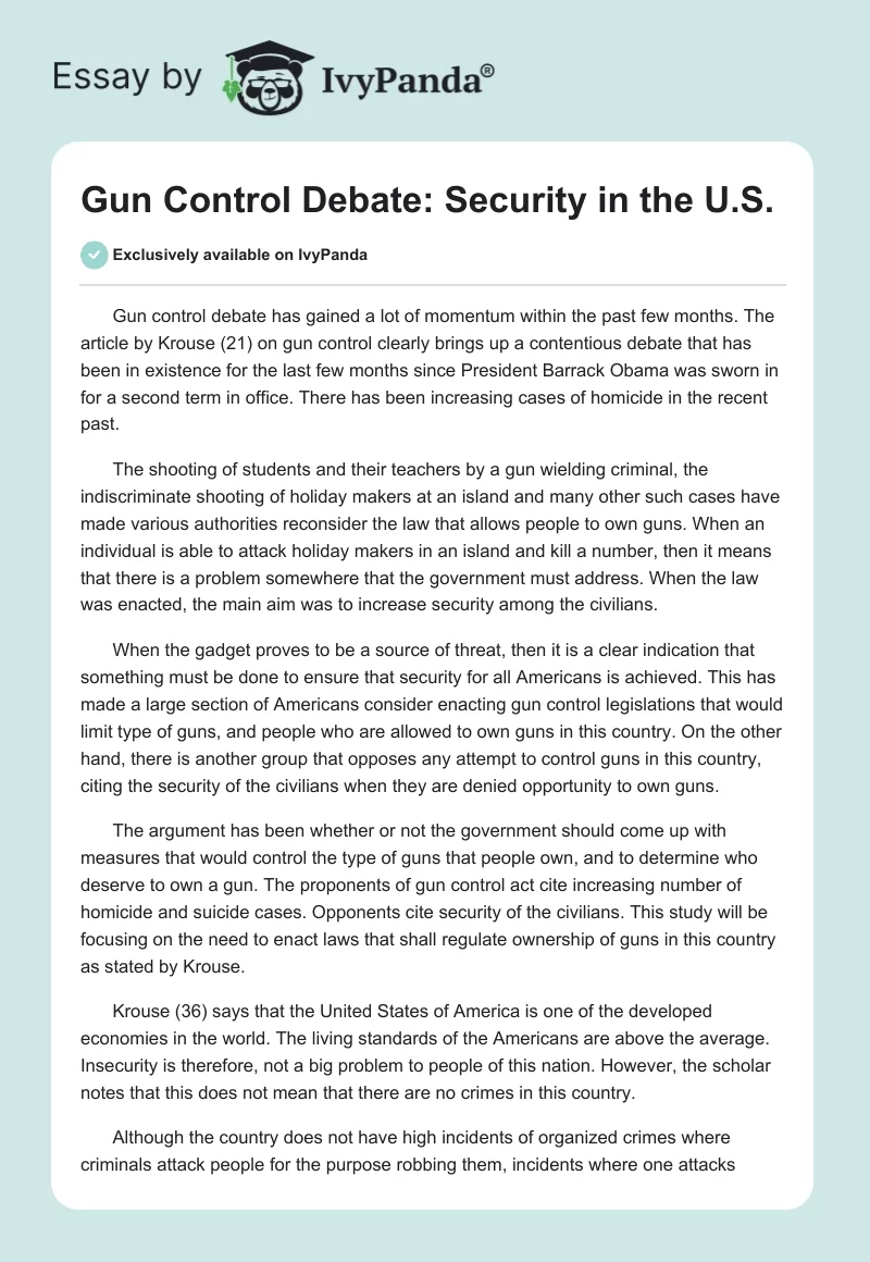 Gun Control Debate: Security in the U.S.. Page 1