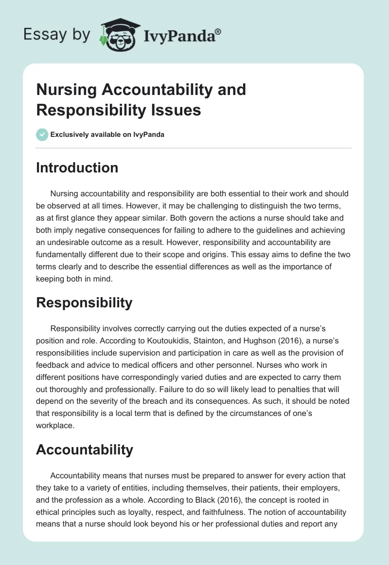 Nursing Accountability and Responsibility Issues. Page 1