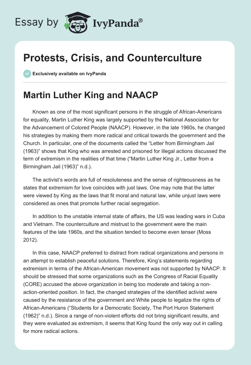 Protests, Crisis, and Counterculture. Page 1